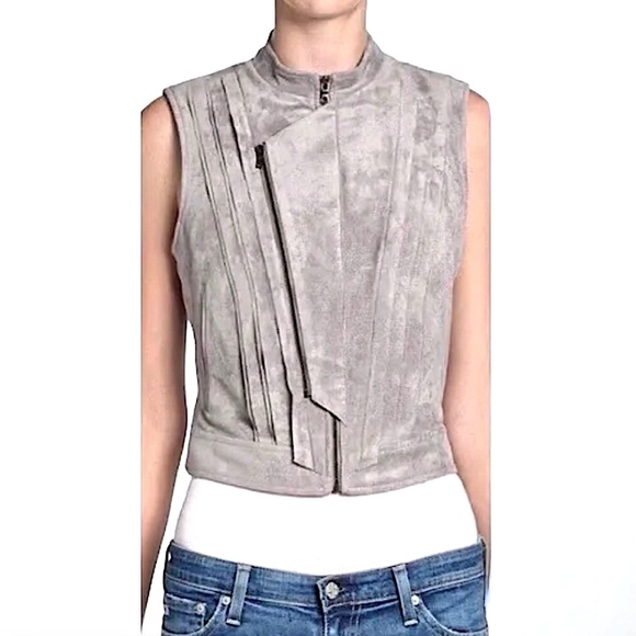 BCBG MAXAZRIA Damien UltraSuede Asymmetric Zip Moto Vest Gray NEW! - Picture 4 of 12
